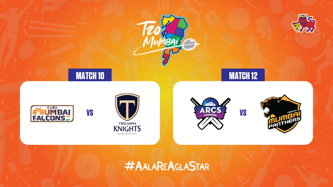 T20 Mumbai League 2025: Sobo Mumbai Falcons vs Triumph Knights MNE and Arcs Andheri vs North Mumbai Panthers