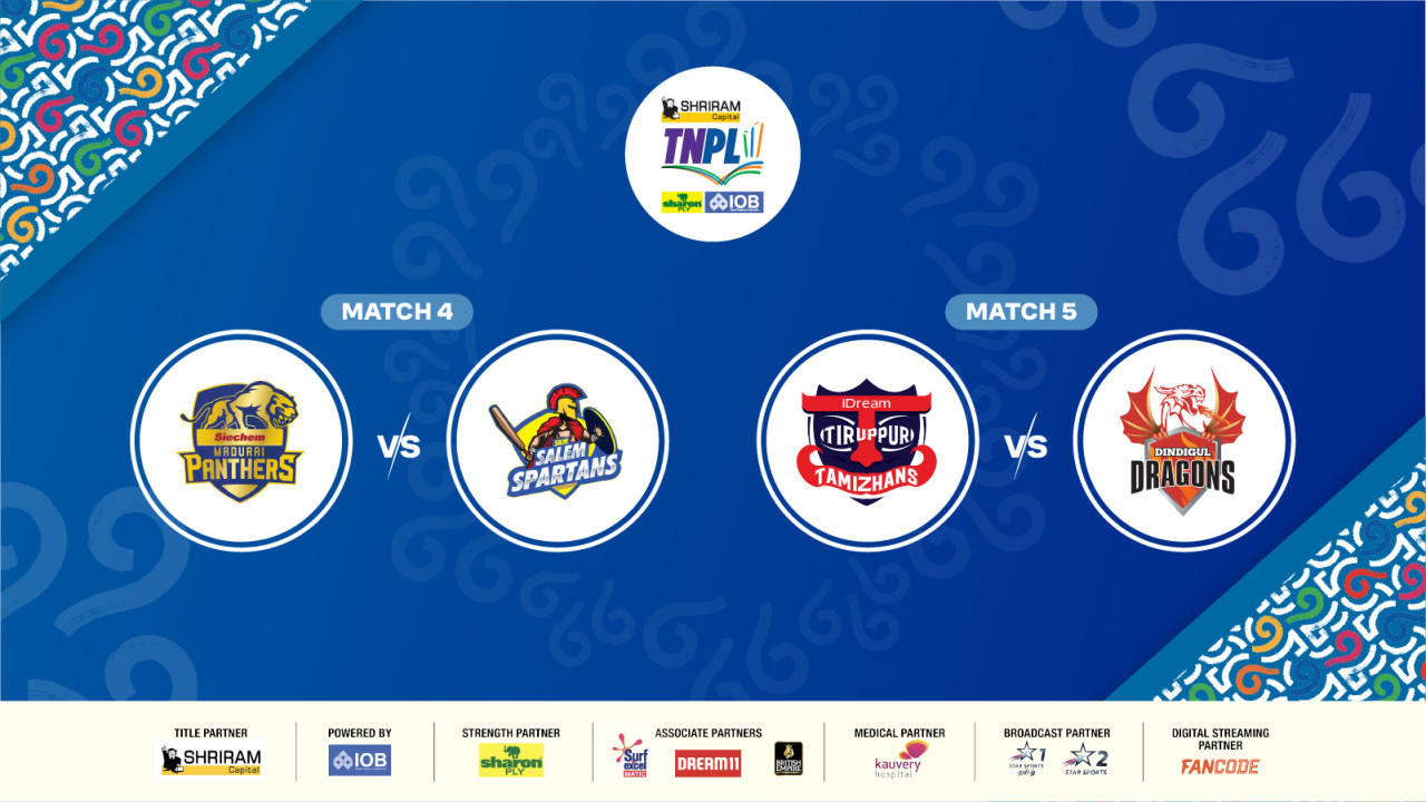 Shriram Capital TNPL 2025 - Siechem Madurai Panthers vs SKM Salem Spartans & iDream Tiruppur Tamizhans vs Dindigul Dragons