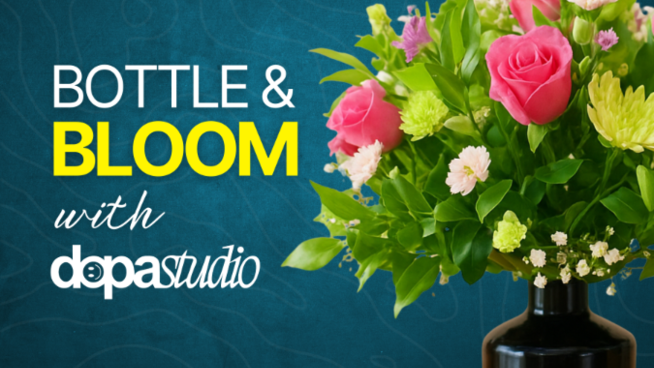 Bottle & Bloom: A Floral Arrangement & Bottle Art Experience - by DopaStudio.in