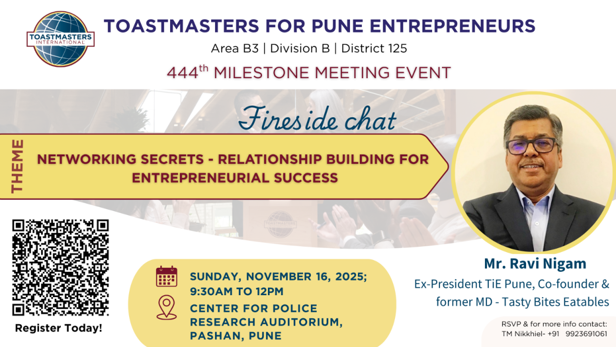 444th Milestone Meeting - Toastmasters for Pune Entrepreneurs