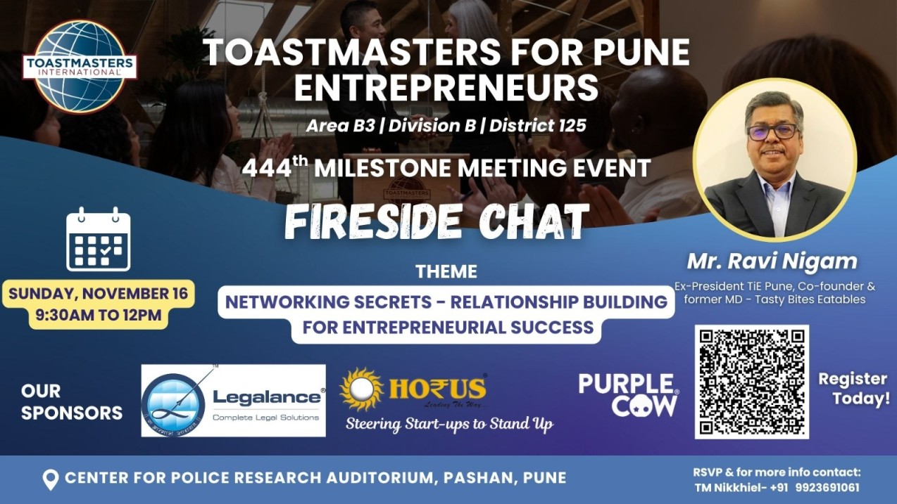 444th Milestone Meeting - Toastmasters for Pune Entrepreneurs