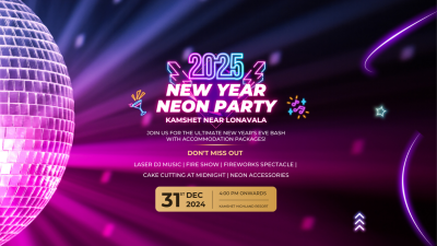 Neon New Year Party 2025 with Accommodation at Kamshet, Lonavala | NY2025