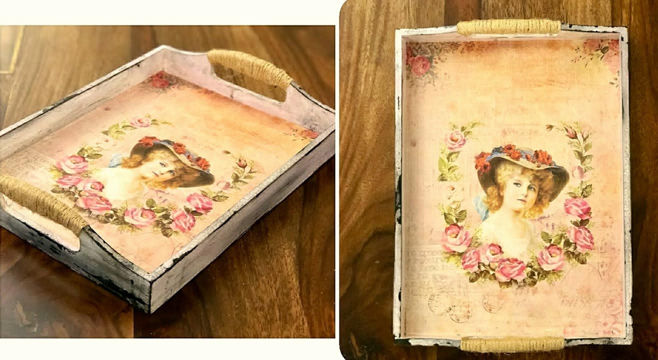 Distressed Decoupaged Tray