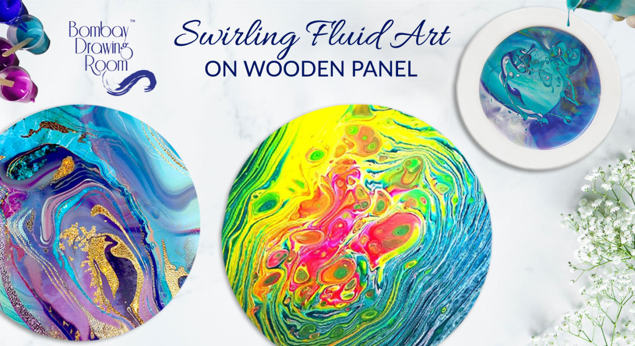 Swirling Fluid Art on Wooden Panel by Bombay Drawing Room