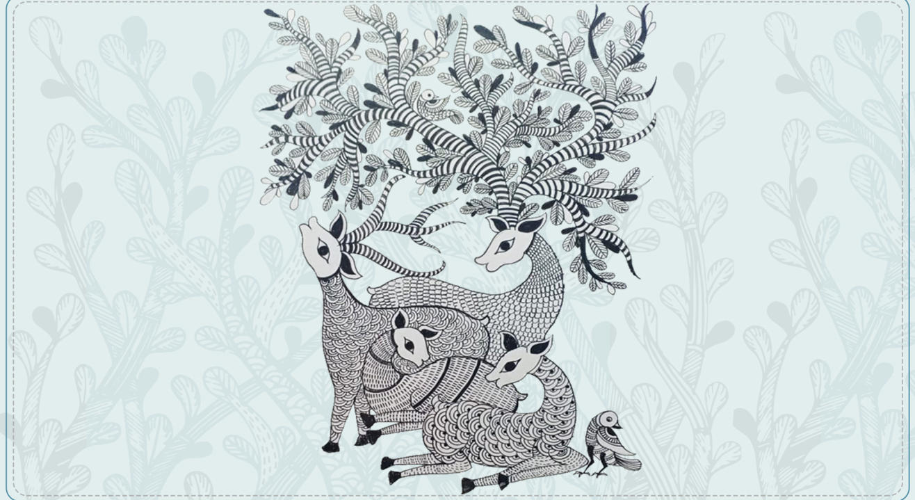 Gond Painting (Black & White)