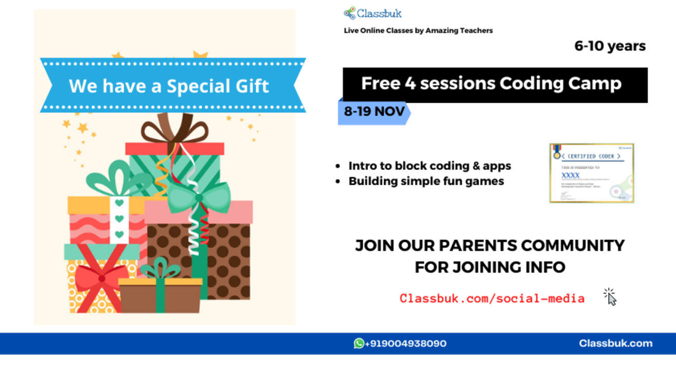 # Introduce your child to the world of coding. 4 sessions of coding camp for free.