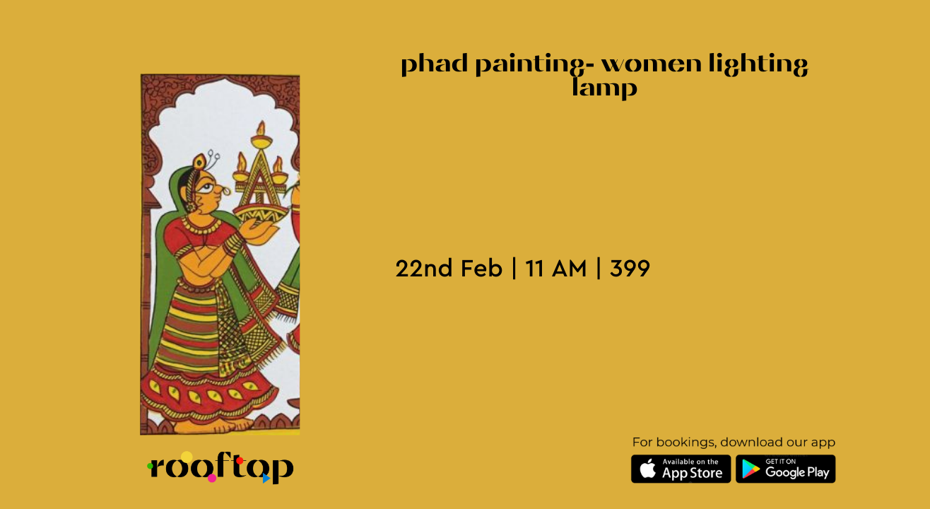 Phad Painting- Women lighting Lamp