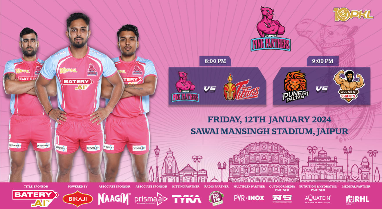 PKL 2023-24:Jaipur Pink Panthers v Telugu Titans and Puneri Paltan v Gujarat Giants