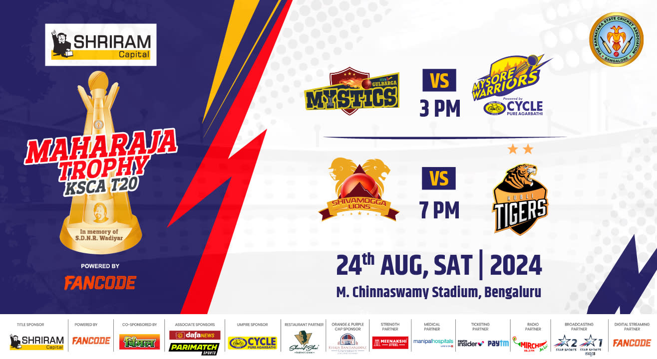 Maharaja Trophy 2024: Gulbarga Mystics vs Mysore Warriors & Shivamogga Lions vs Hubli Tigers