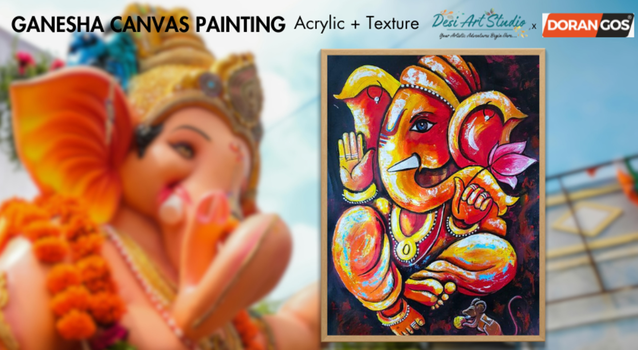 Ganesha Canvas Painting - Acrylic + Texture