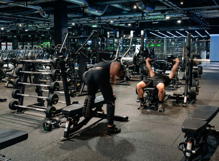 Members lifting on the free weights floor at XF Liverpool