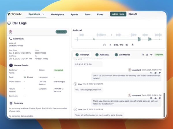 ClaireAI Product Dashboard