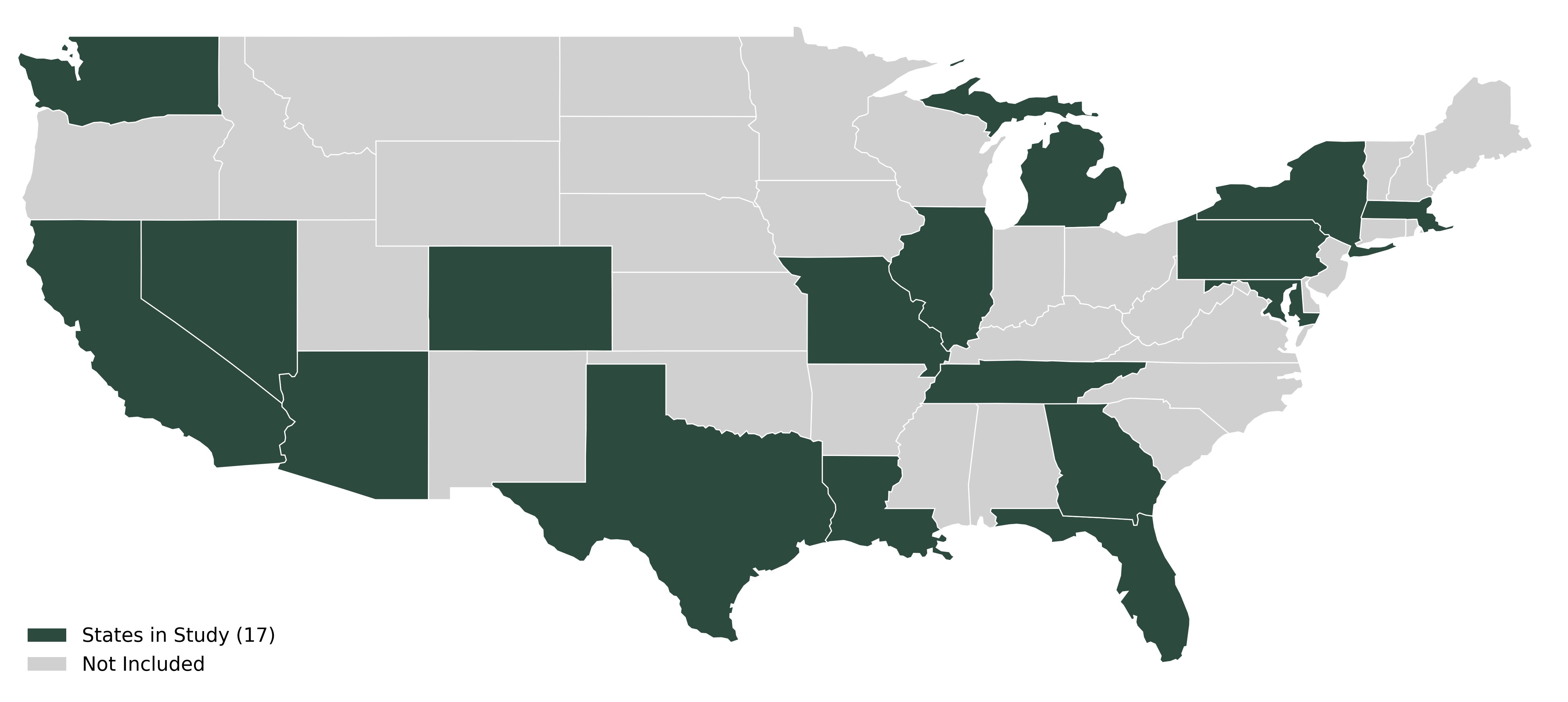 US Map showing states included in the study