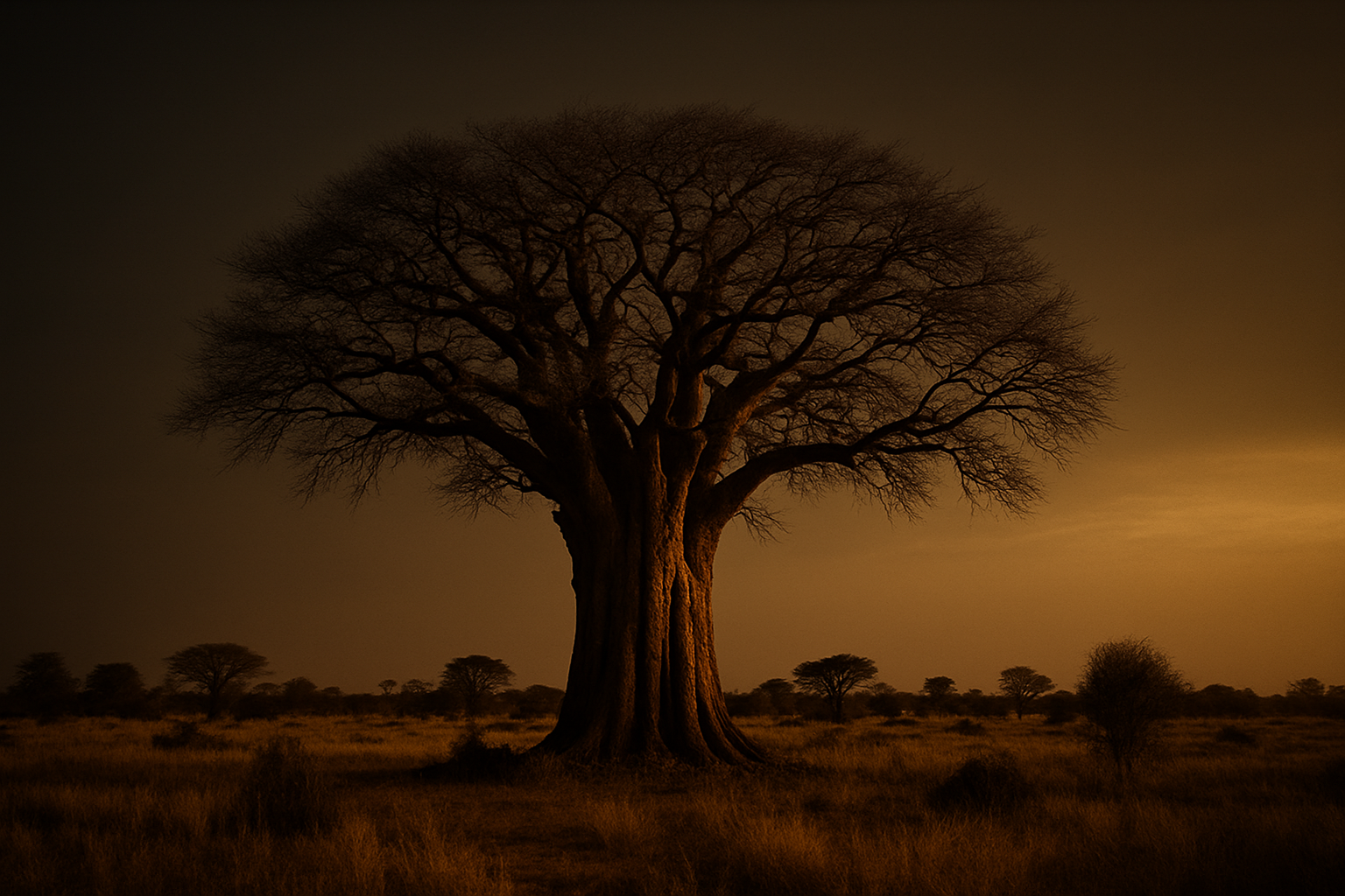 Aerial view of Tanzanian baobab trees in the wild