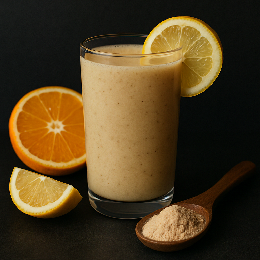 Bright orange immunity smoothie with baobab