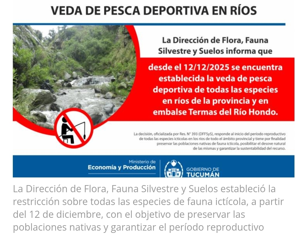 Rige la veda de pesca deportiva en ríos y cursos de agua de la provincia