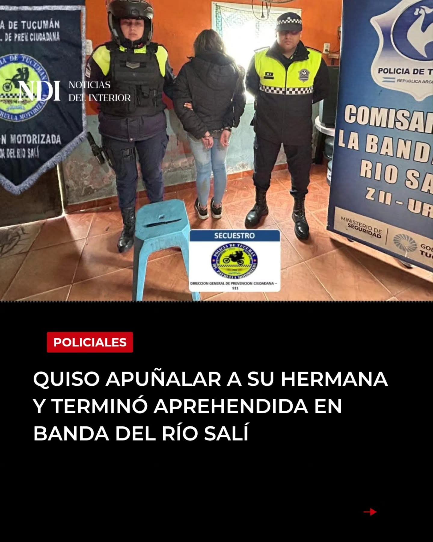 Tucumán: Quiso apuñalar a su hermana y terminó aprehendida en Banda del Río Salí