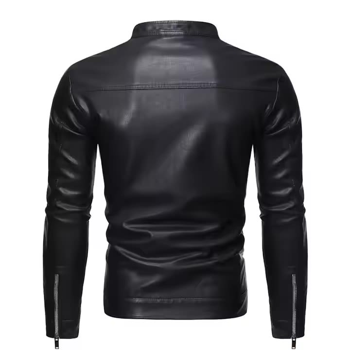 Slim-Fit Motorcycle Leather Jacket for Men