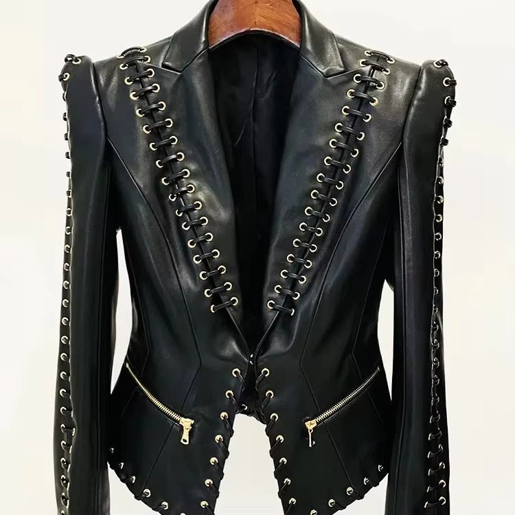 Laced Leather Blazer: Punk Chic Tailored Jacket