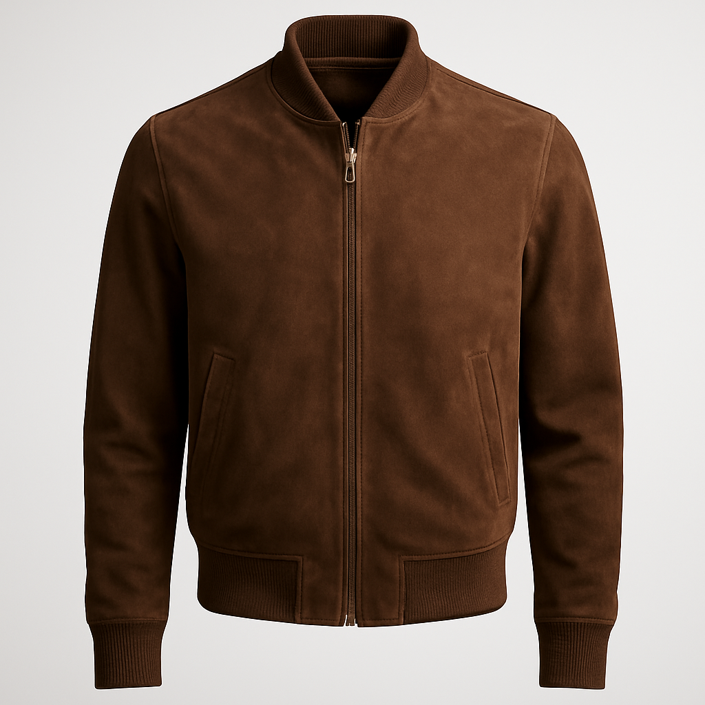 Suede Bomber Jacket for Men | Premium Brown Leather Blouson