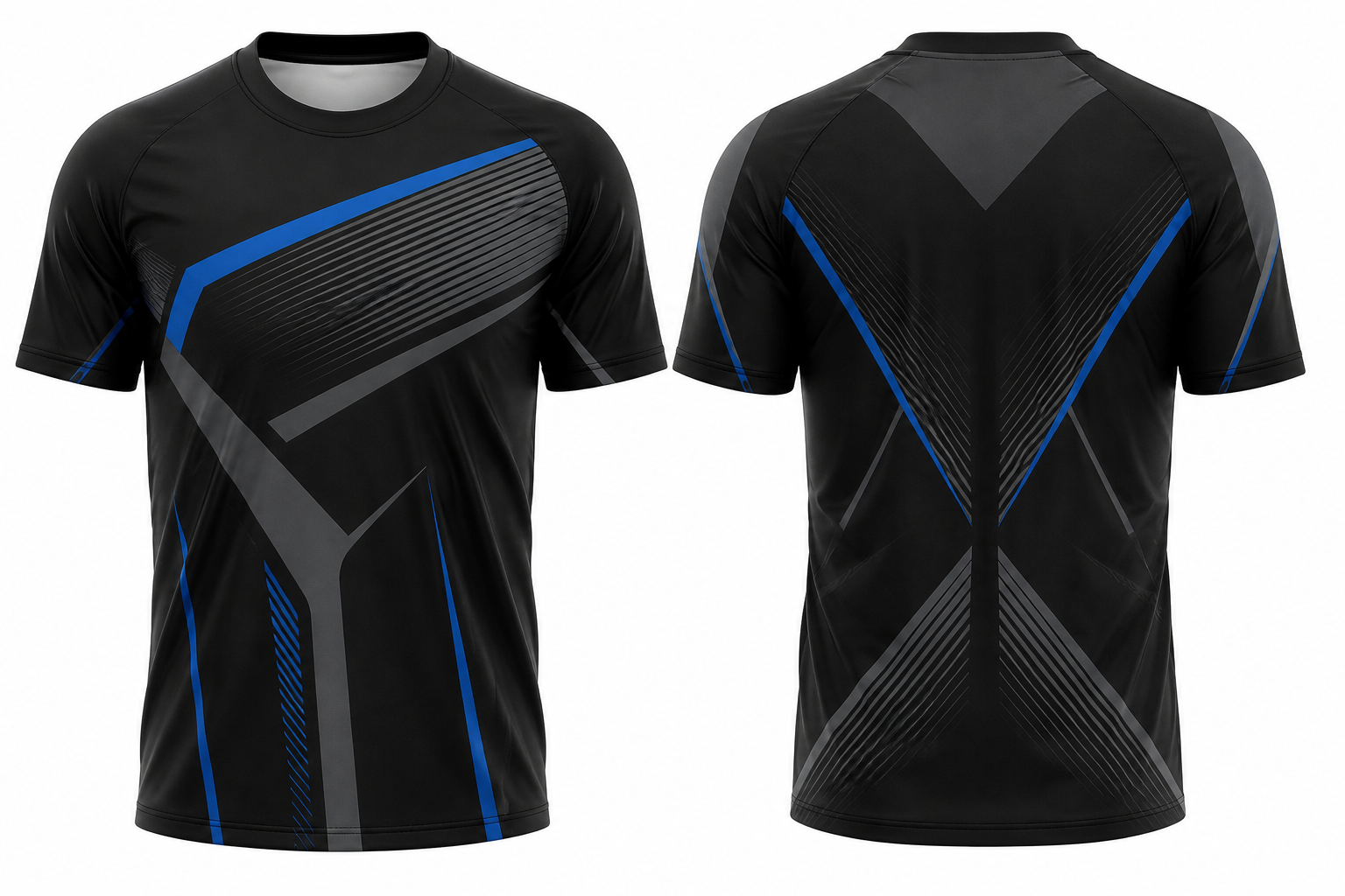 Custom Black and Blue Geometric Training T-Shirt