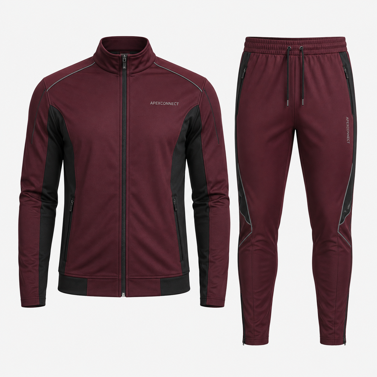 Custom Burgundy and Black Full-Zip Team Tracksuit