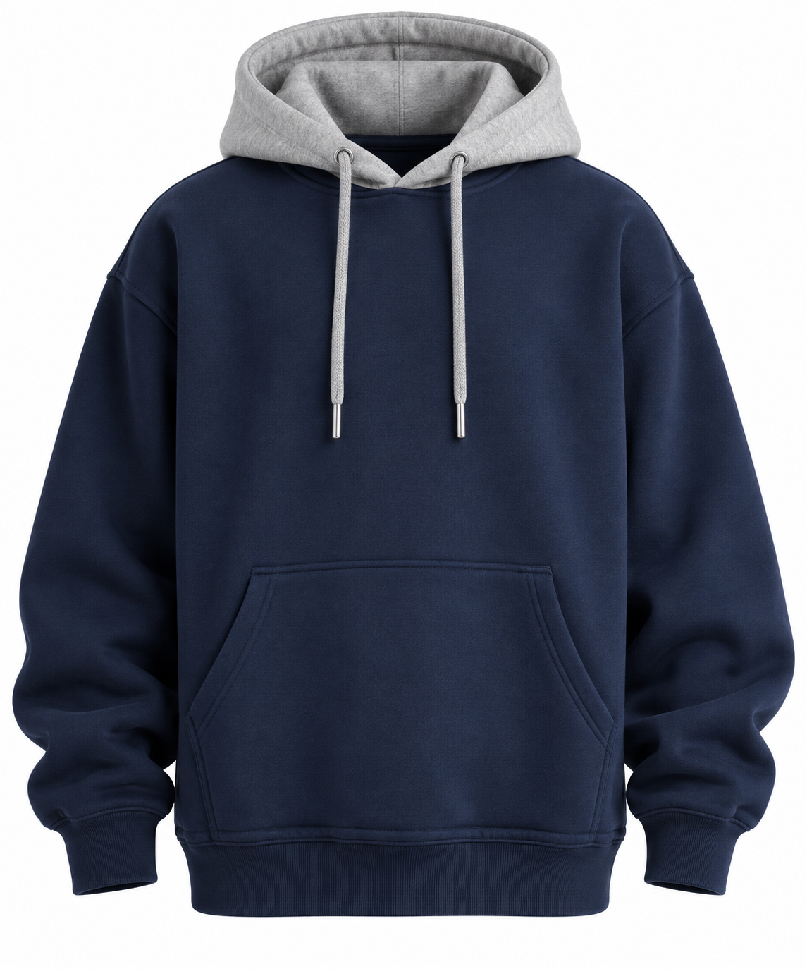 Custom Heavyweight Pullover Hoodie – Navy & Heather Grey Contrast Hood