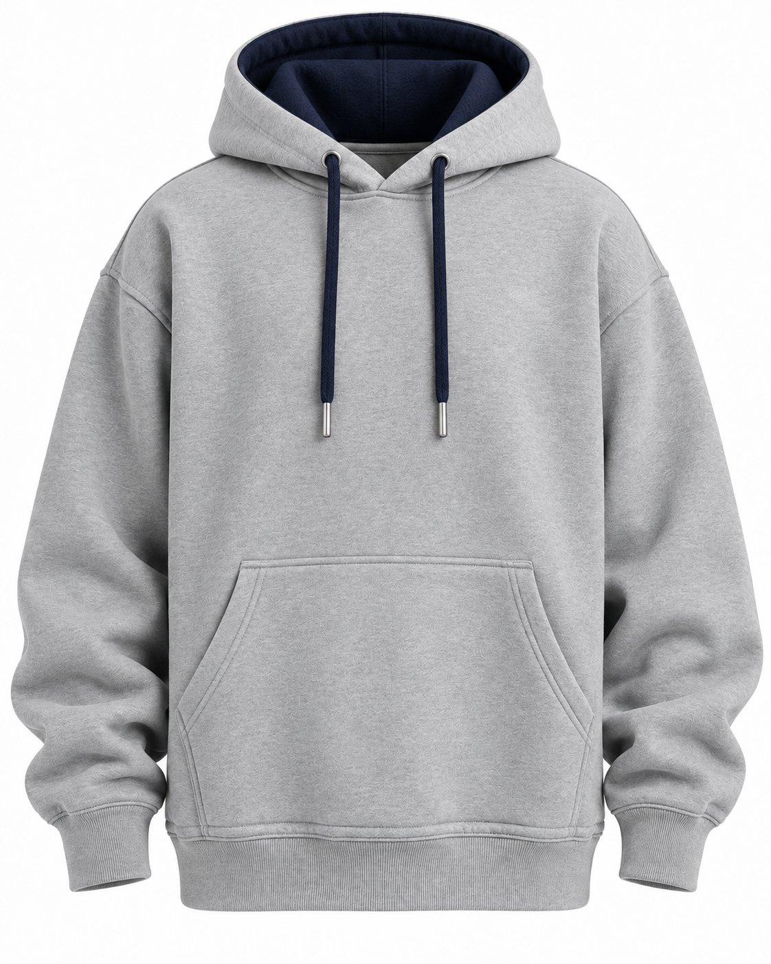 Custom Heavyweight Pullover Hoodie – Heather Grey & Navy Contrast Hood