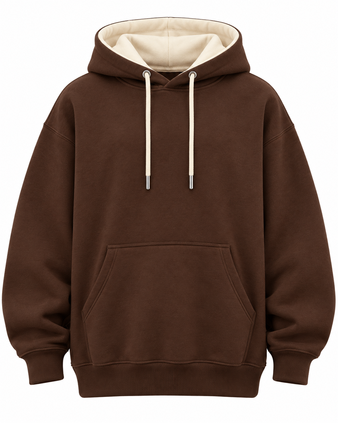 Custom Chocolate Brown Heavyweight Hoodie – Cream Contrast Hood