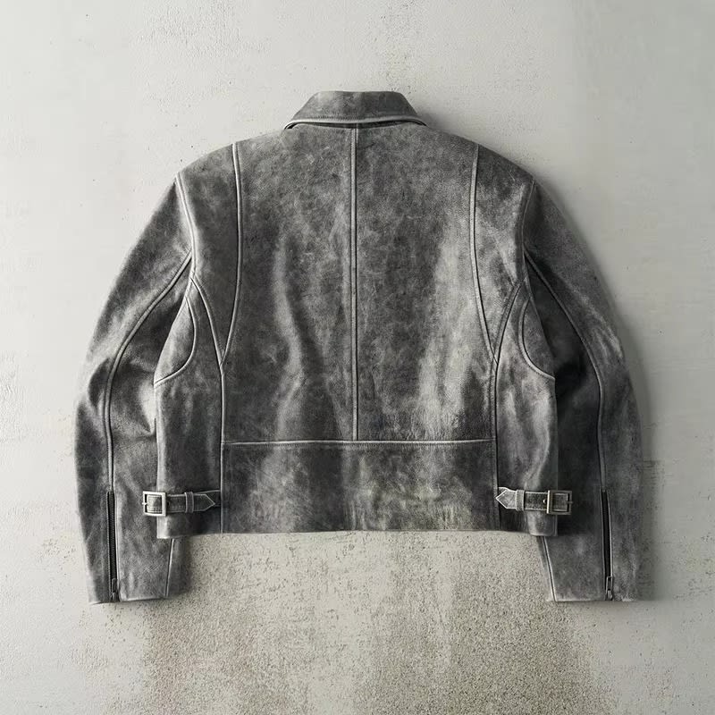 Distressed Faux Leather Blouson Jacket for Streetwear