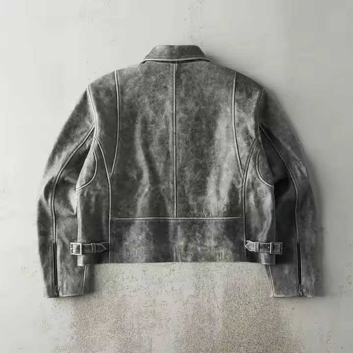 Distressed Faux Leather Blouson Jacket for Streetwear