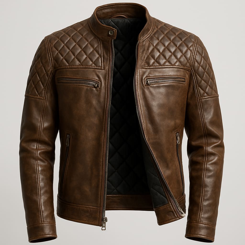 Men's Quilted Cafe Racer Biker Jacket