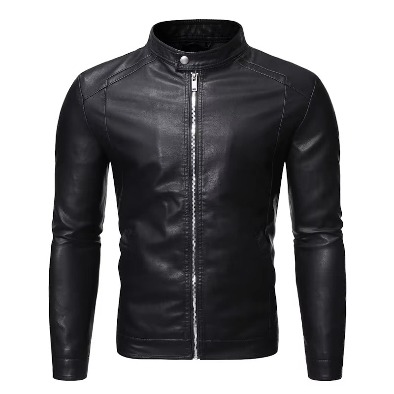 Slim-Fit Motorcycle Leather Jacket for Men
