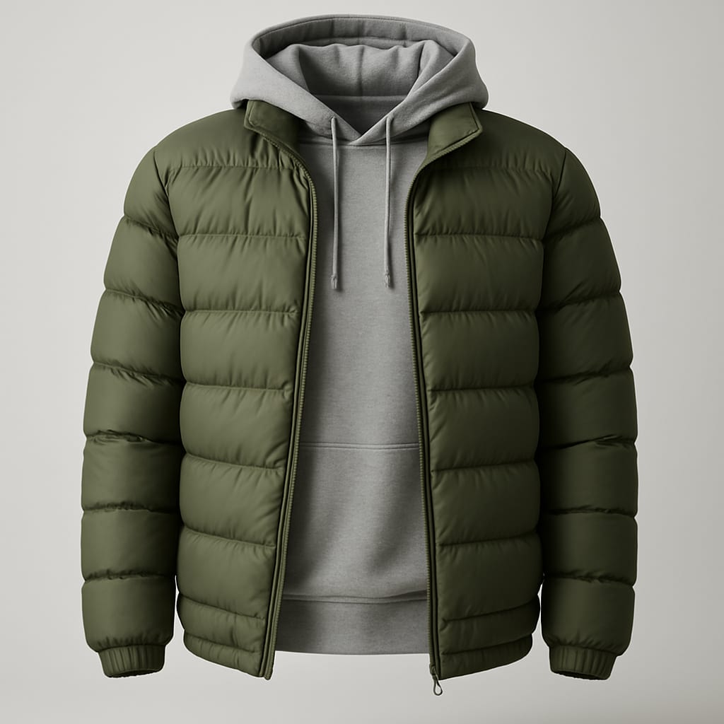 Olive Green Puffer Jacket for B2B & Corporate Uniforms