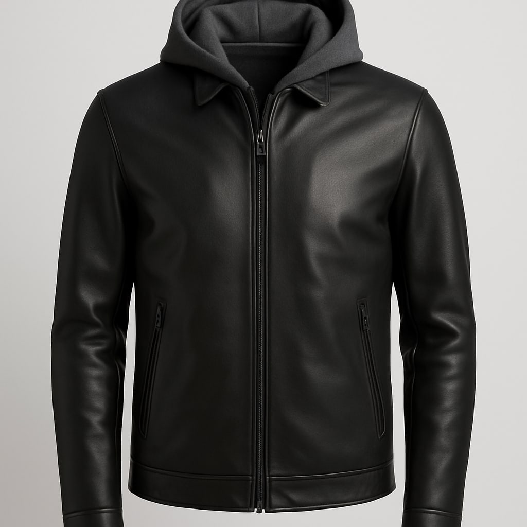 Men's Hooded Leather Bomber Jacket | Streetwear & B2B Manufacturing