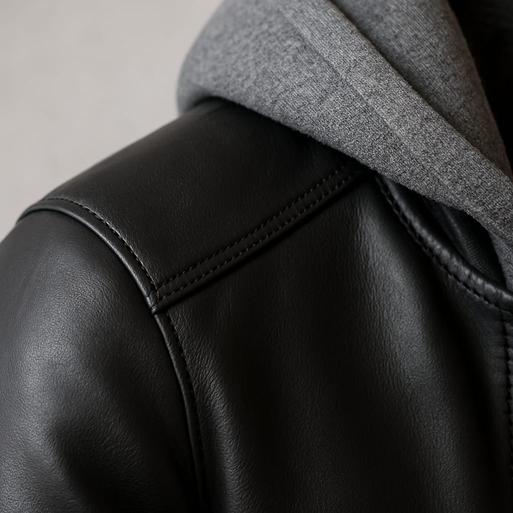 Men's Hooded Leather Bomber Jacket | Streetwear & B2B Manufacturing