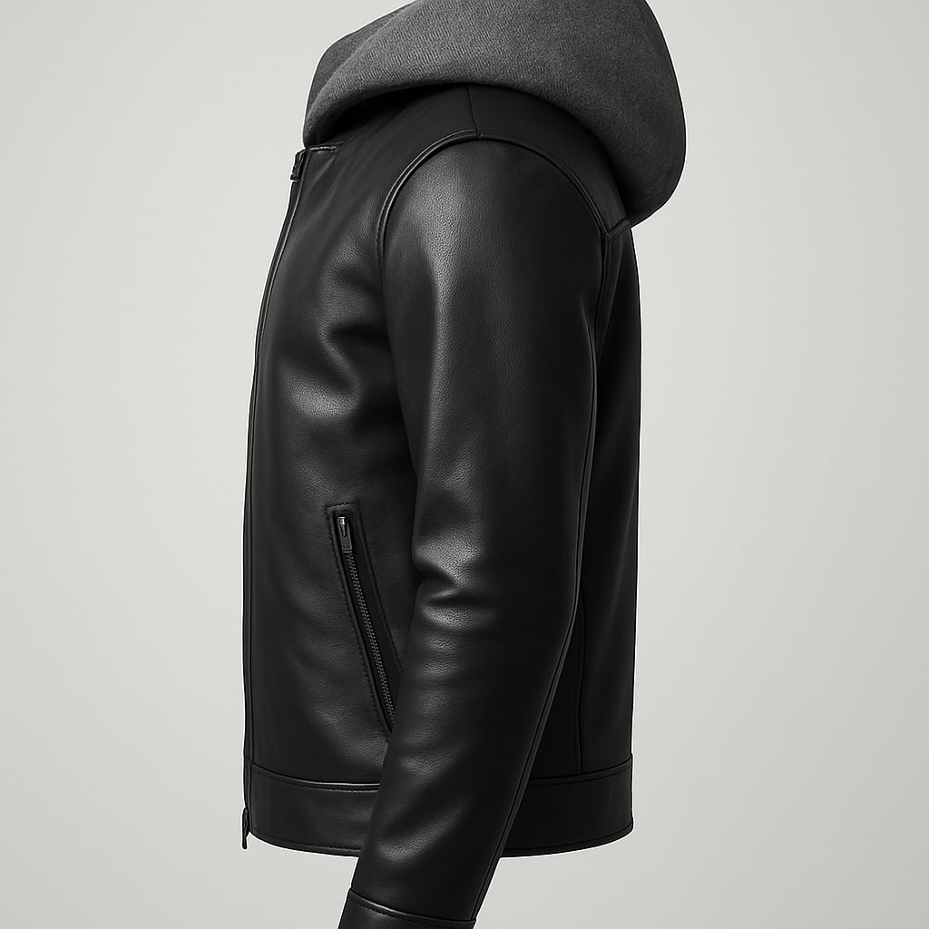 Men's Hooded Leather Bomber Jacket | Streetwear & B2B Manufacturing