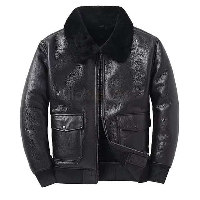 Men's Black Shearling Aviator Leather Jacket