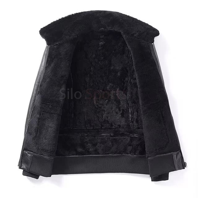 Men's Black Shearling Aviator Leather Jacket