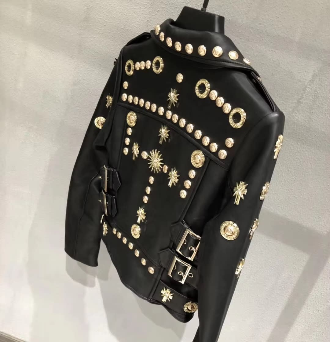 Premium Women's Studded Real Leather Moto Biker Jacket