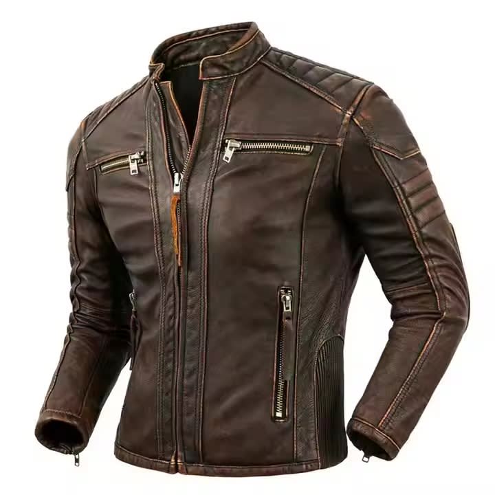 Vintage Biker Leather Jacket for Men | Genuine Cowhide