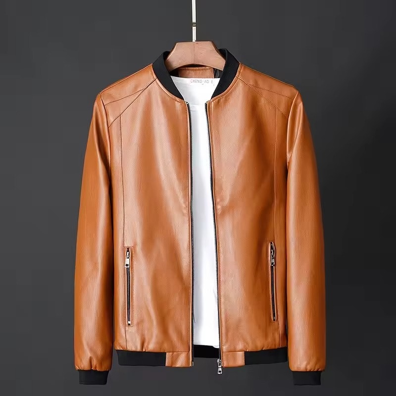 Men's Handsome Slim Trendy Custom PU Leather Jacket