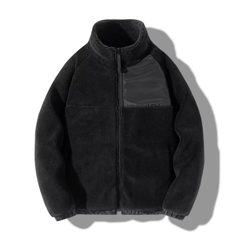 Men's Color-Block Sherpa Fleece Jacket for Streetwear & Winter