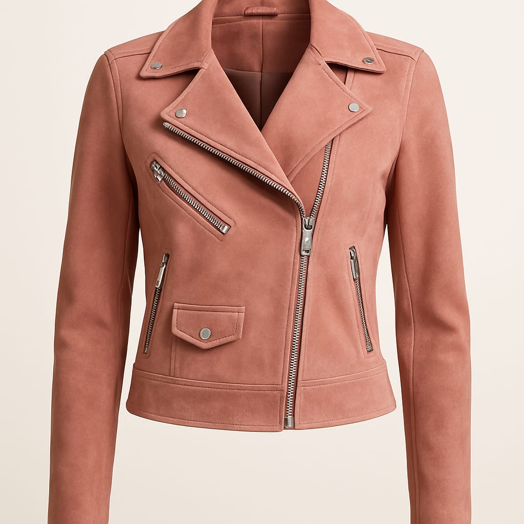 Women's Pink Suede Biker Jacket | Slim Fit Moto Style