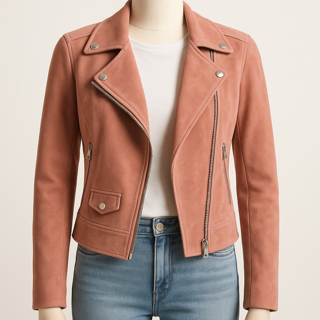 Women's Pink Suede Biker Jacket | Slim Fit Moto Style