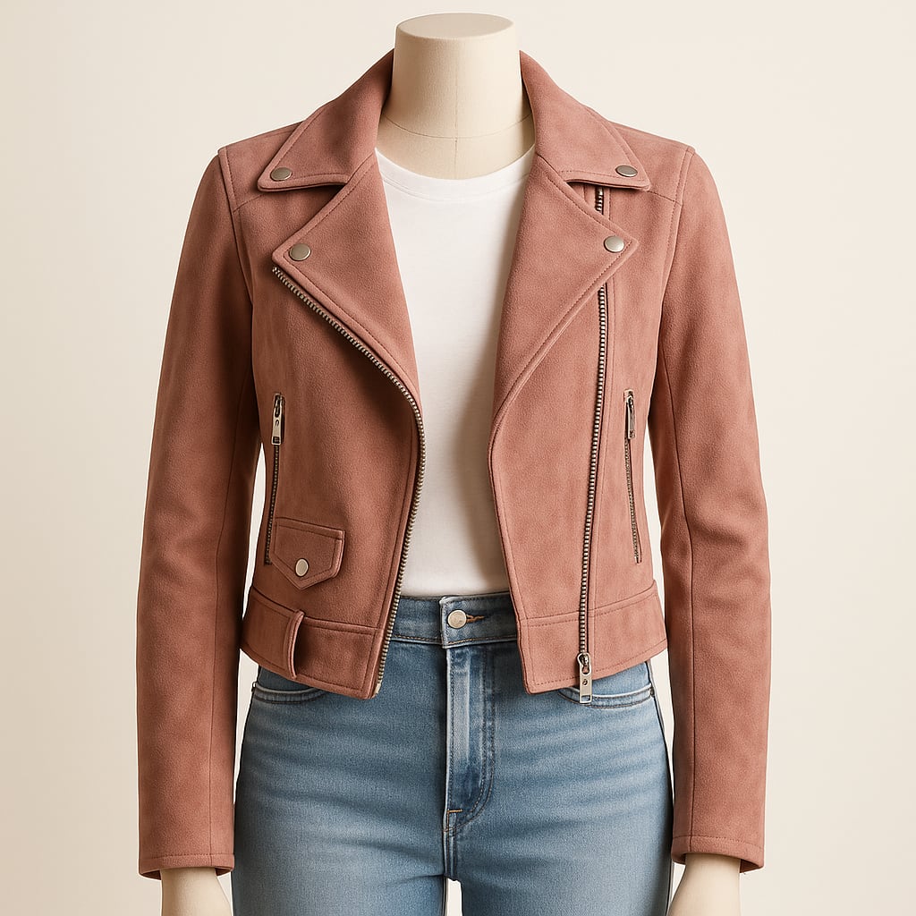 Women's Pink Suede Biker Jacket | Slim Fit Moto Style