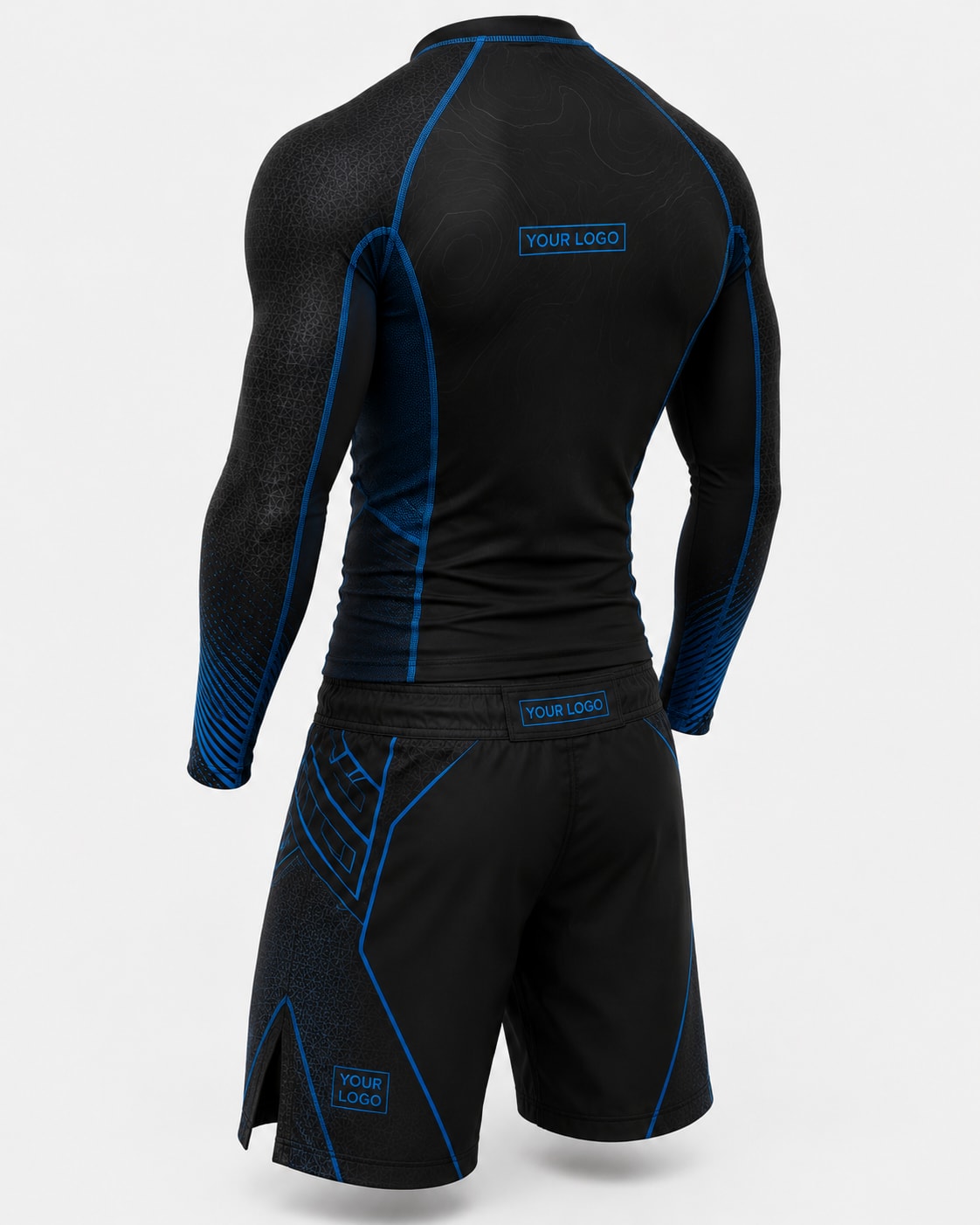 Custom Black and Blue No-Gi Rash Guard Set
