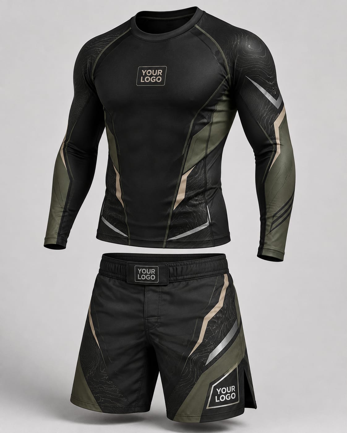 Custom Black and Olive No-Gi Rash Guard Set