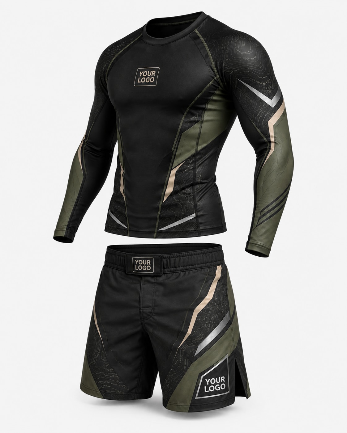 Custom Black and Olive No-Gi Rash Guard Set