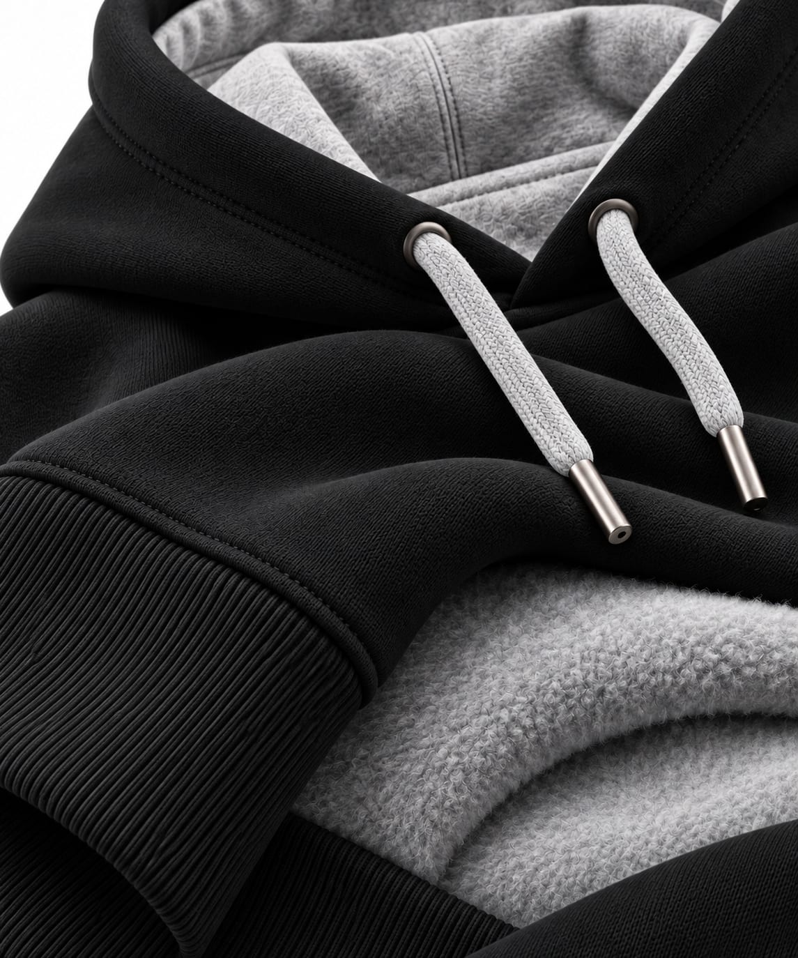 Custom Heavyweight Pullover Hoodie – Black & Grey Contrast Hood